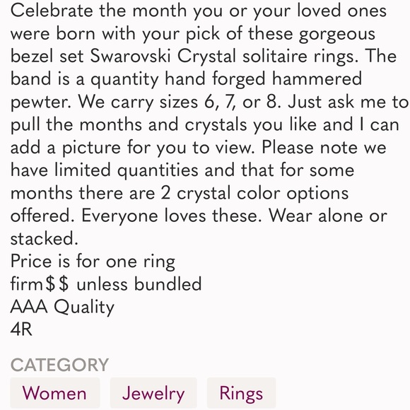 Swarovski Crystal Birthstone Solitaire Stackable Rings- sz 6, 7 or 8- Boutuque - Picture 11 of 11